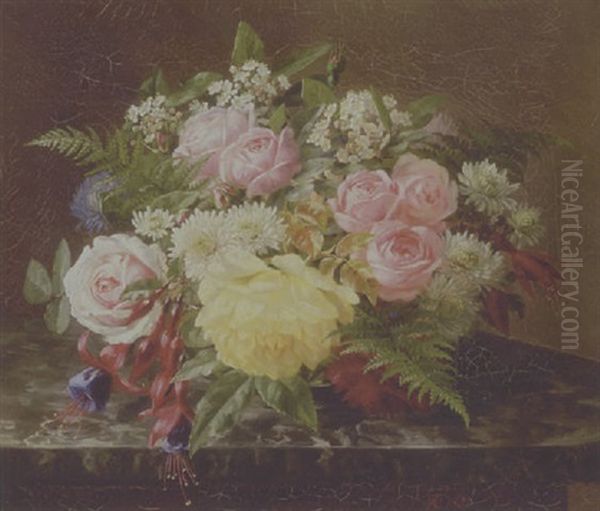 Opstilling Pa Bord Med Blomster I Vase Oil Painting by Anthonie Eleonore (Anthonore) Christensen