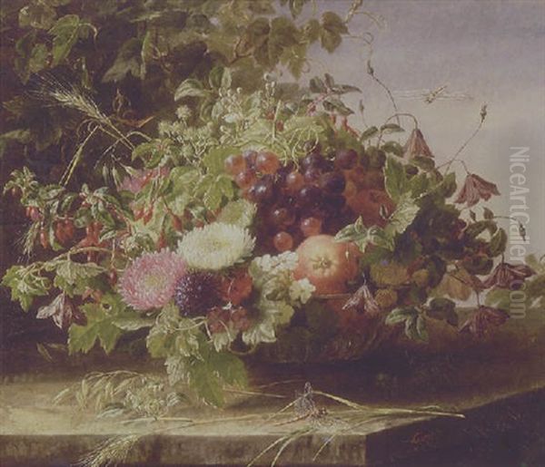 Opstilling Pa Med Og Frugter I Vase Oil Painting by Anthonie Eleonore (Anthonore) Christensen