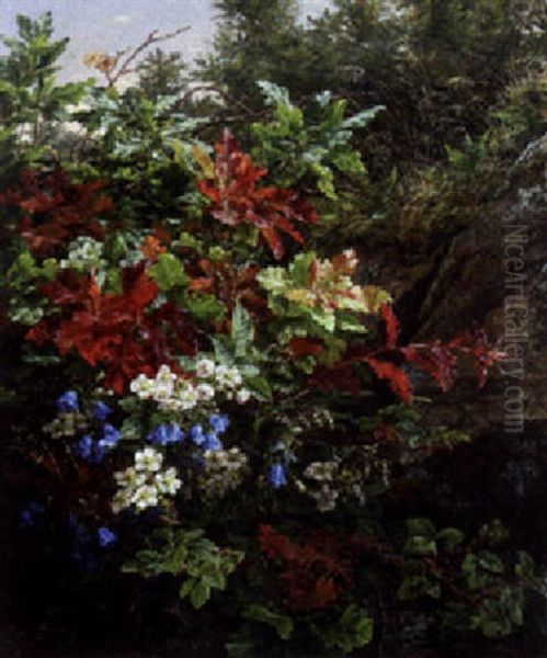 Blackberries And Maple Leaves Oil Painting by Anthonie Eleonore (Anthonore) Christensen