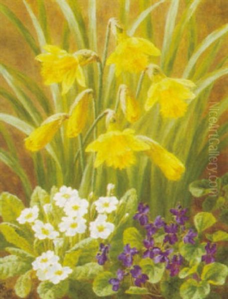 Forarsblomster, Opstilling Med Violer, Paskeliljer Og Primula Oil Painting by Anthonie Eleonore (Anthonore) Christensen