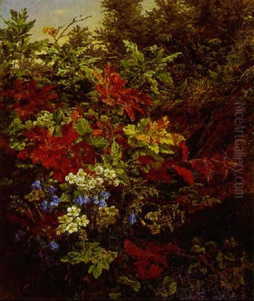 Motiv Fra Sverige, Med Klokkeblomster, Blomstrende Brombaer Samt Egelov Oil Painting by Anthonie Eleonore (Anthonore) Christensen