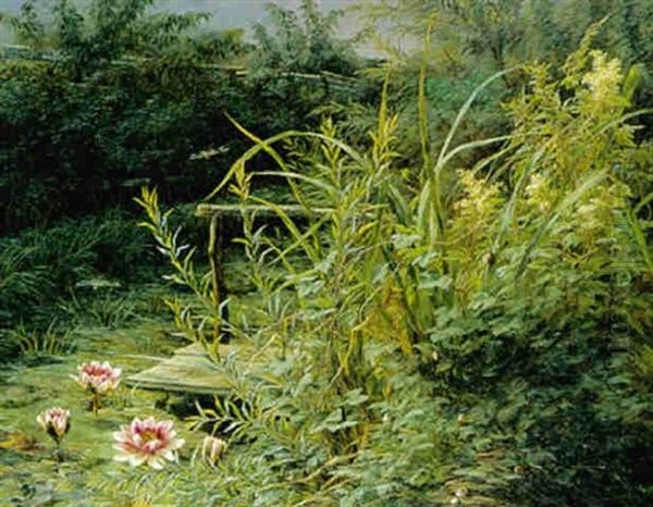 Ved Sobredden I Forgrunden Blomstrende Akander, Guldsmede Og Snegle Oil Painting by Anthonie Eleonore (Anthonore) Christensen