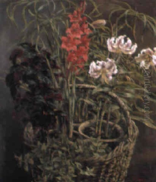 Blomster I En Kurv Oil Painting by Anthonie Eleonore (Anthonore) Christensen