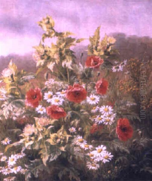 Poppies And Margueritas In A Field Oil Painting by Anthonie Eleonore (Anthonore) Christensen