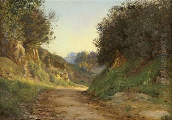 Idyllischer Weg In Italienischer Campagna Oil Painting by Godfred Christensen