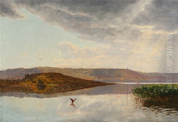 A Landscape With A View Of Himmelbjerget Oil Painting by Godfred Christensen