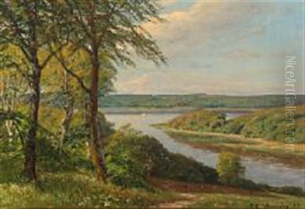 Summer Landscape Overlooking Skaridso Oil Painting by Godfred Christensen