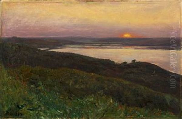 View From Munkebjerg Over Vejle Fjord Oil Painting by Godfred Christensen