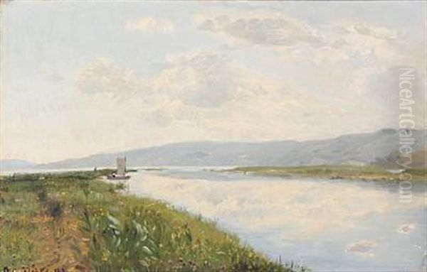 Summer Day At Vejle Stream, Denmark Oil Painting by Godfred Christensen