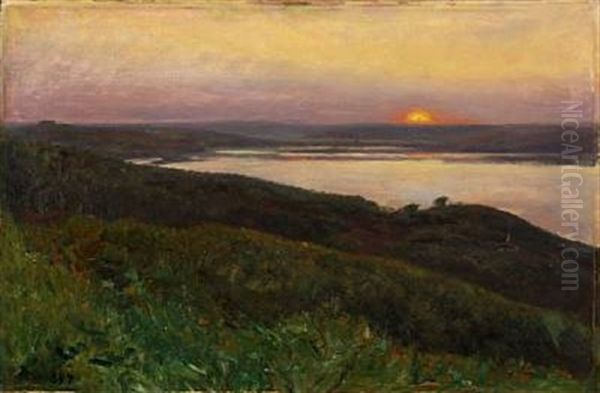 View From Munkebjerg Over Vejle Fjord Oil Painting by Godfred Christensen