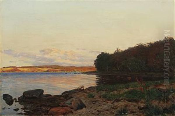 Landscape With Inlet And Sunlit Fields Oil Painting by Godfred Christensen