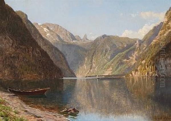 Scene From Konigssee Lake In Southeastern Bayern Oil Painting by Godfred Christensen