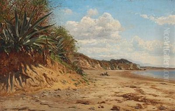 Coastal Scape From Nettuno In Italy Oil Painting by Godfred Christensen