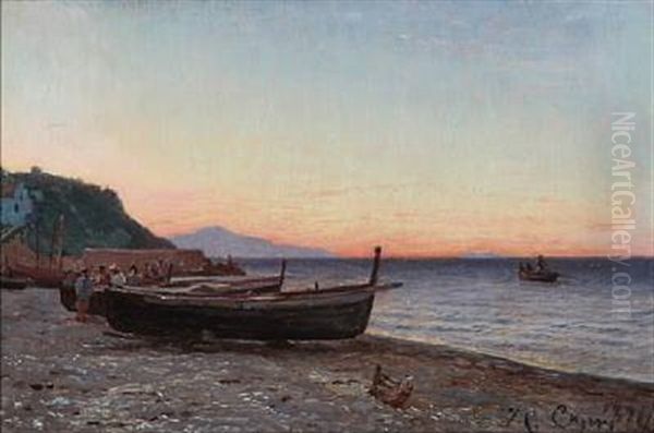 Summer Evening At The Grand Marina, Capri Oil Painting by Godfred Christensen