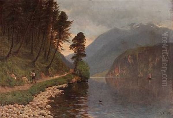 Mountain Landscape With A Walking Man by Godfred Christensen