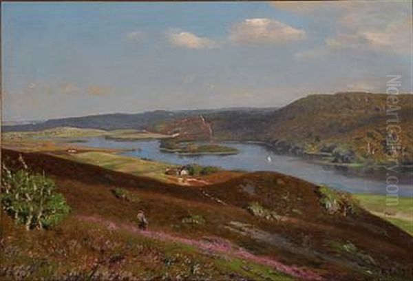 View From The Silkeborg Lakes In Denmark Oil Painting by Godfred Christensen