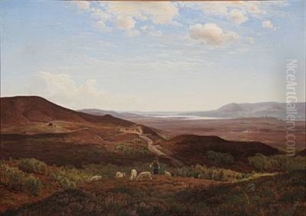 Landscape With Shepherd And Sheep Oil Painting by Godfred Christensen