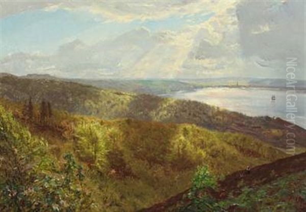 Danish Landscape With View Over The Inlet Of Vejle Oil Painting by Godfred Christensen