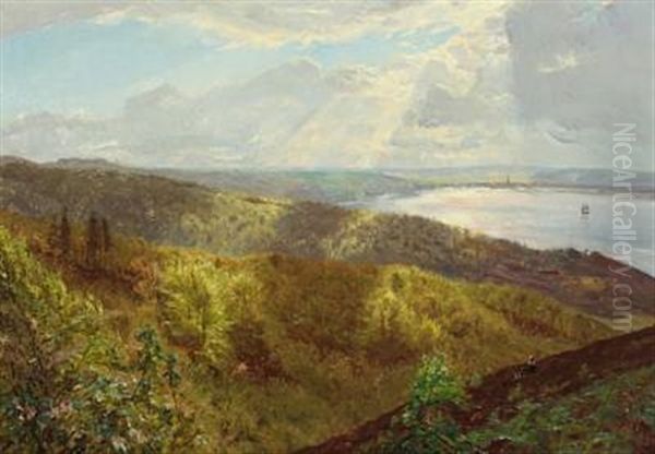 Danish Landscape With View Over The Inlet Of Vejle Oil Painting by Godfred Christensen