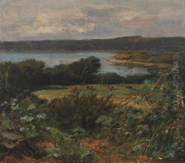 Landscape With Cows In The Field, In The Background Inlet by Godfred Christensen