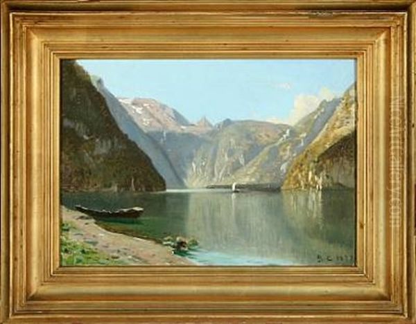 View From Konigsee At Bayern Oil Painting by Godfred Christensen