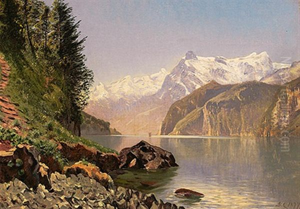 Hochgebirgslandschaft Mit See (vierwaldstatter See?) Oil Painting by Godfred Christensen