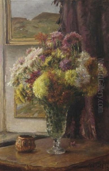 Still Life Of Peonies In A Vase Oil Painting by Godfred Christensen