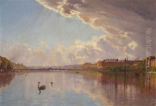 Fra Sortedamssoen Oil Painting by Godfred Christensen