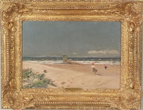 Beach Scene, Denmark Oil Painting by Godfred Christensen