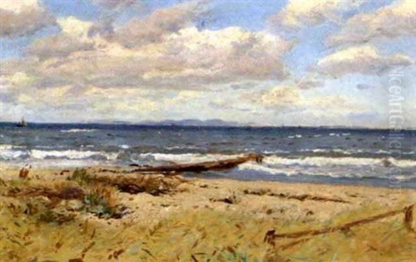 Parti Fra Hornbaek Strand, I Baggrunden Kullen Oil Painting by Godfred Christensen