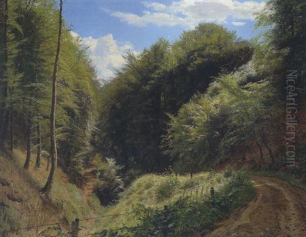 Sonnendurchfluteter Waldweg Oil Painting by Godfred Christensen