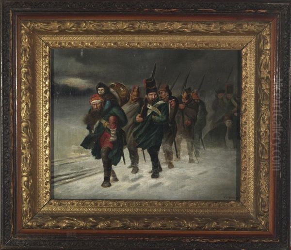 Troops Retreating In The Snow Oil Painting by James Bell Anderson