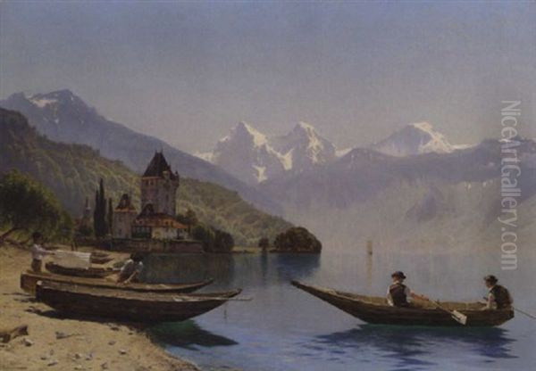 Ved Thuner-soen I Schweitz Oil Painting by Godfred Christensen