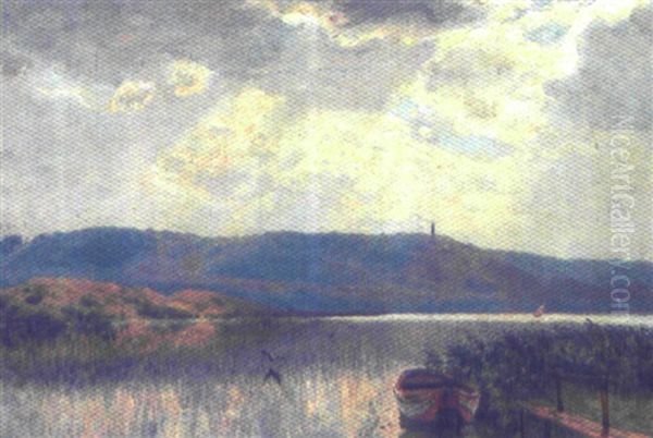 Diset Landskab Ved Himmelbjerget Oil Painting by Godfred Christensen