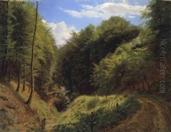 Sonnendurchfluteter Waldweg Oil Painting by Godfred Christensen