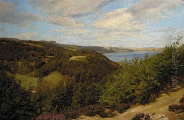 A Danish Lake Landscape On A Summers Day Oil Painting by Godfred Christensen