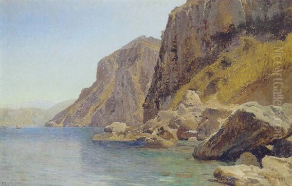 Titusklipperne Pa Capri Oil Painting by Godfred Christensen