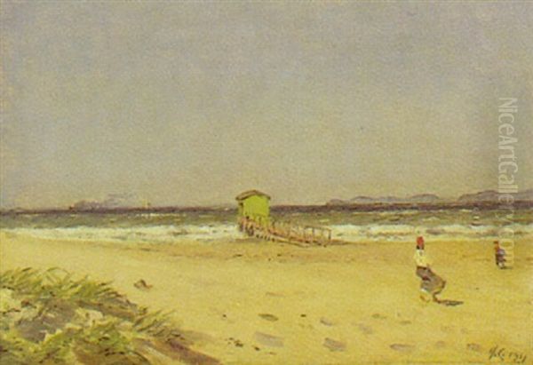 Hornbaek Strand, Blaesevejr Oil Painting by Godfred Christensen