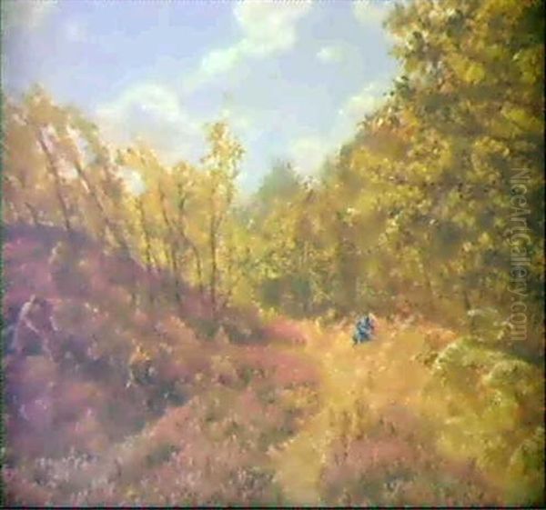 Kvinde Plukker Blomster Oil Painting by Godfred Christensen