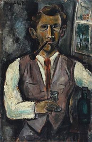 Portrait Of A Man Smoking A Pipe Oil Painting by John Christensen