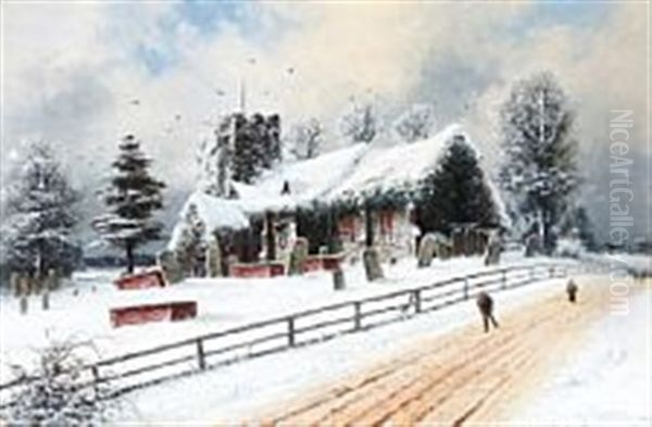 Winter Day At A Cemetery Oil Painting by Niels Christensen