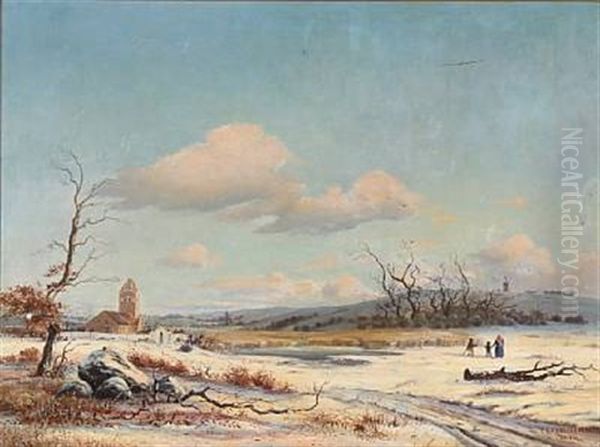 Winter Landscape With A Church by Peter Christian Christensen