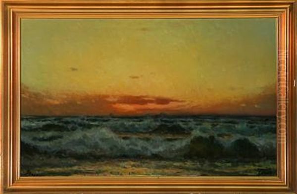 Evening Sun Above Breakers At Skagen Beach, Denmark Oil Painting by Soren Josva Christensen