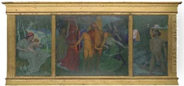 A Symbolist Fantasy (triptych) Oil Painting by Hans Christiansen