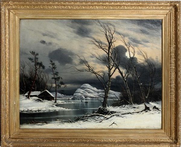 Winter Landscape Oil Painting by Nils Hans Christiansen