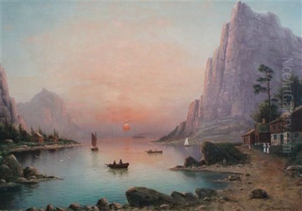 Fjords By Day (+ Fjords By Night; Pair) Oil Painting by Nils Hans Christiansen