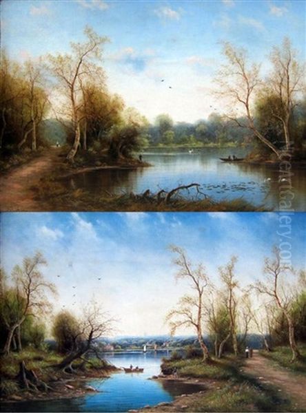 Landscapes (pair) Oil Painting by Nils Hans Christiansen