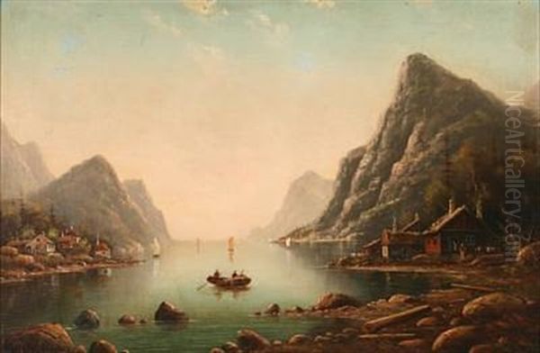 Summer Day At A Norwegian Fjord Oil Painting by Nils Hans Christiansen