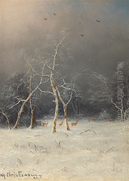 Winter Forest Oil Painting by Nils Hans Christiansen