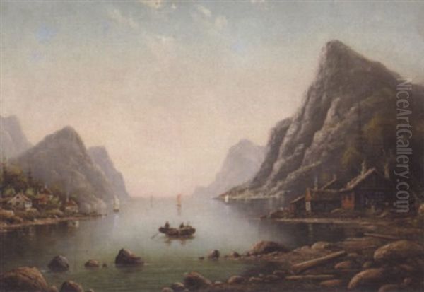 Norsk Fjordparti Oil Painting by Nils Hans Christiansen